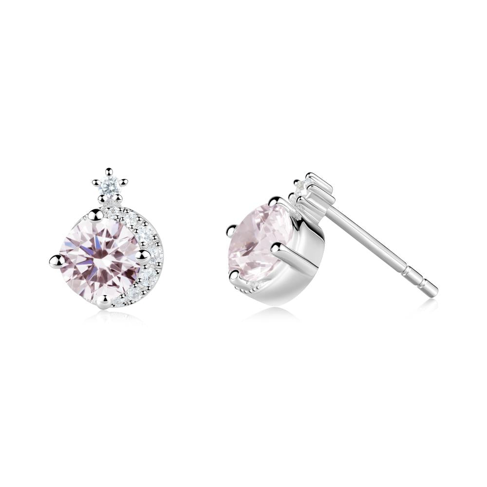 Round Pink Cubic Zirconia Crescent Stud Earrings - LUO Jewelry #metal_14k white gold