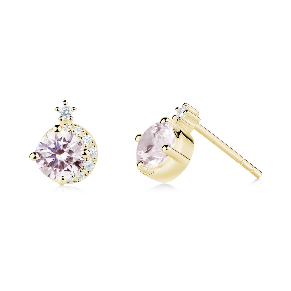 Round Pink Cubic Zirconia Crescent Stud Earrings - LUO Jewelry #metal_18k yellow gold