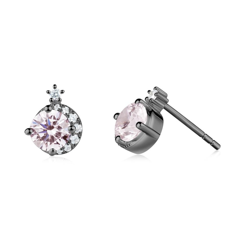 Round Pink Cubic Zirconia Crescent Stud Earrings - LUO Jewelry #metal_black finish sterling silver
