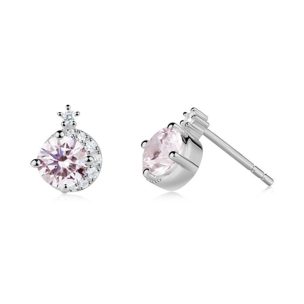 Round Pink Cubic Zirconia Crescent Stud Earrings - LUO Jewelry #metal_platinum