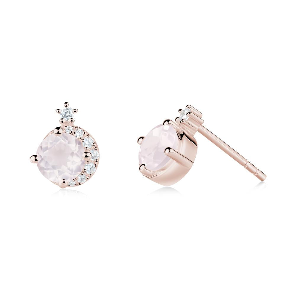 Round Rose Quartz Crescent Stud Earrings - LUO Jewelry #metal_14k rose gold