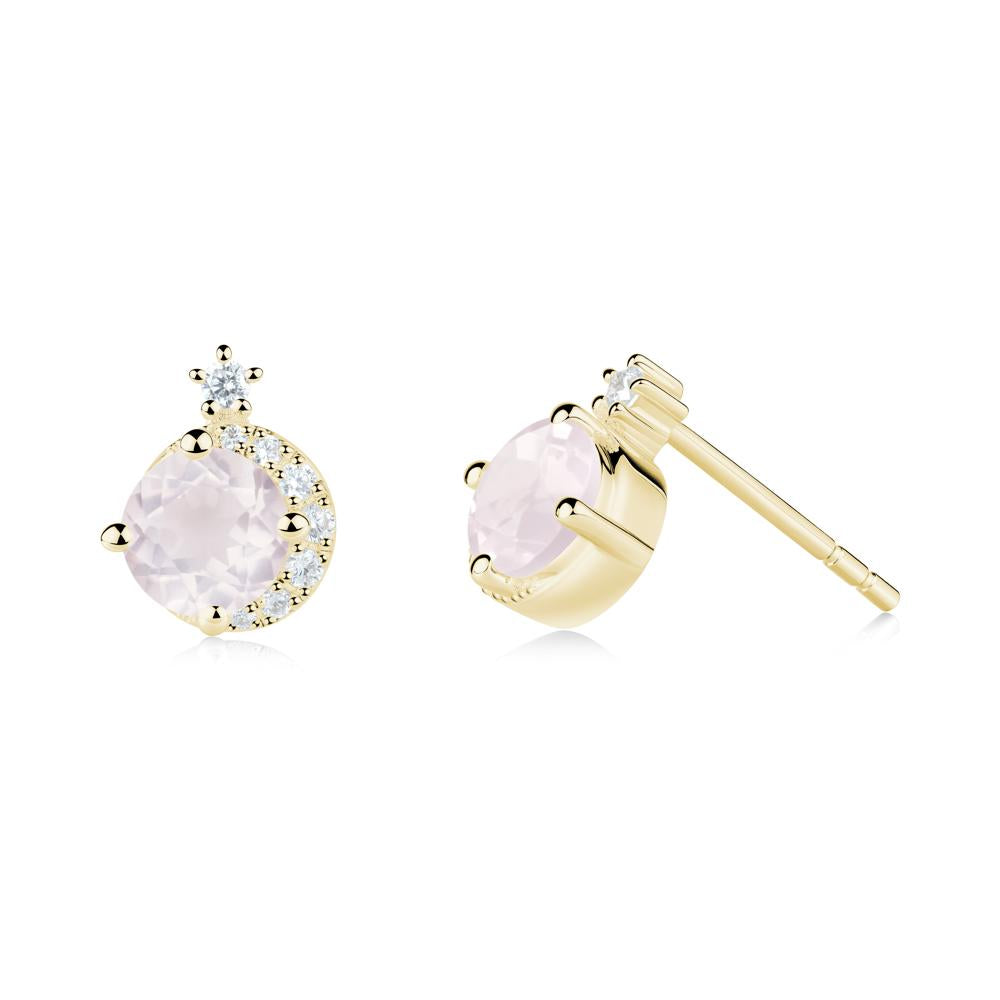 Round Rose Quartz Crescent Stud Earrings - LUO Jewelry #metal_18k yellow gold