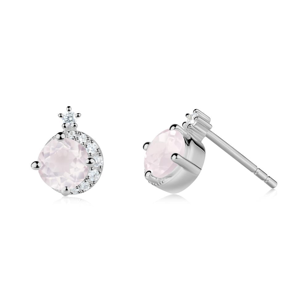 Round Rose Quartz Crescent Stud Earrings - LUO Jewelry #metal_platinum