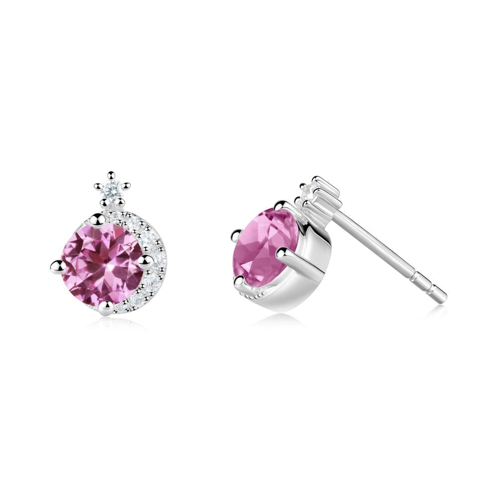 Round Pink Sapphire Crescent Stud Earrings - LUO Jewelry #metal_14k white gold