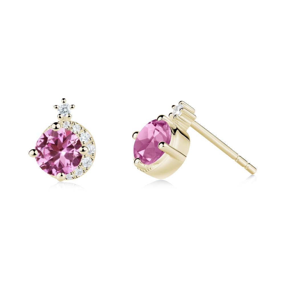 Round Pink Sapphire Crescent Stud Earrings - LUO Jewelry #metal_14k yellow gold