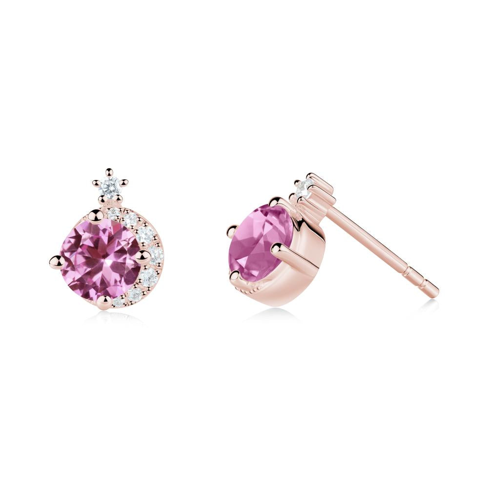Round Pink Sapphire Crescent Stud Earrings - LUO Jewelry #metal_18k rose gold