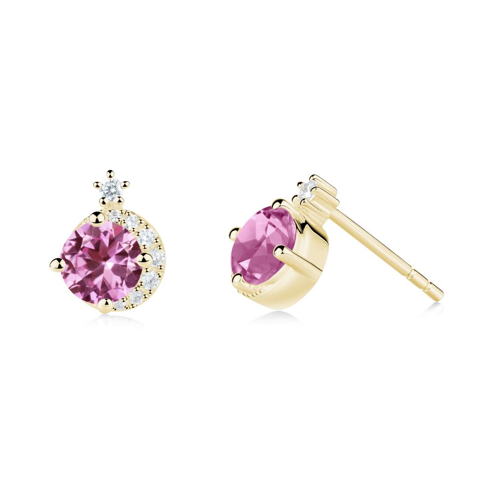 Round Pink Sapphire Crescent Stud Earrings - LUO Jewelry #metal_18k yellow gold