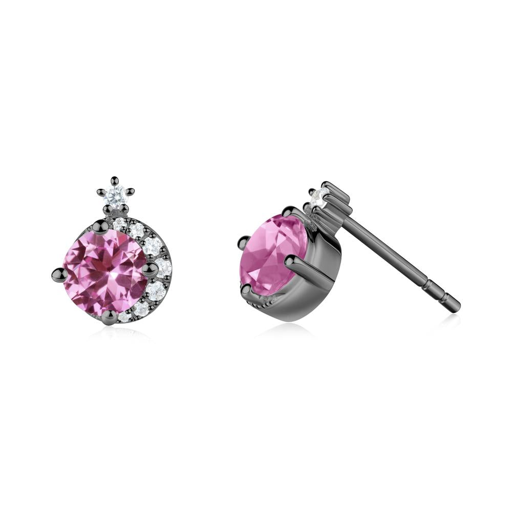 Round Pink Sapphire Crescent Stud Earrings - LUO Jewelry #metal_black finish sterling silver