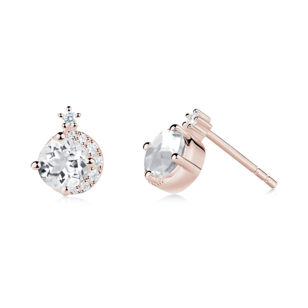 Round White Topaz Crescent Stud Earrings - LUO Jewelry #metal_14k rose gold