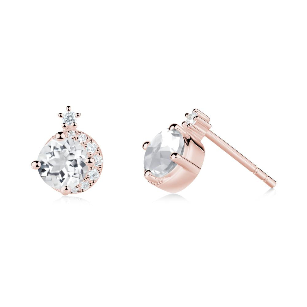 Round White Topaz Crescent Stud Earrings - LUO Jewelry #metal_18k rose gold