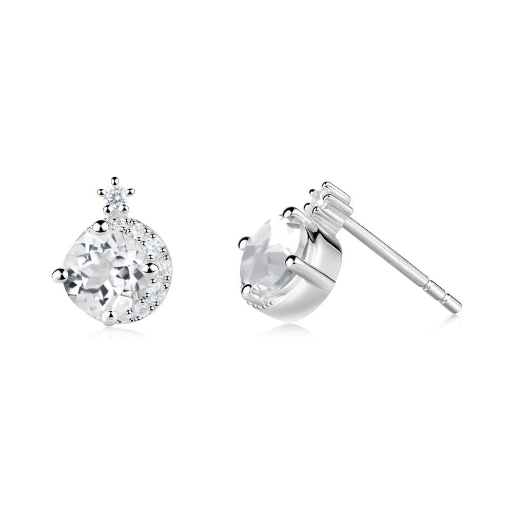 Round White Topaz Crescent Stud Earrings - LUO Jewelry #metal_18k white gold