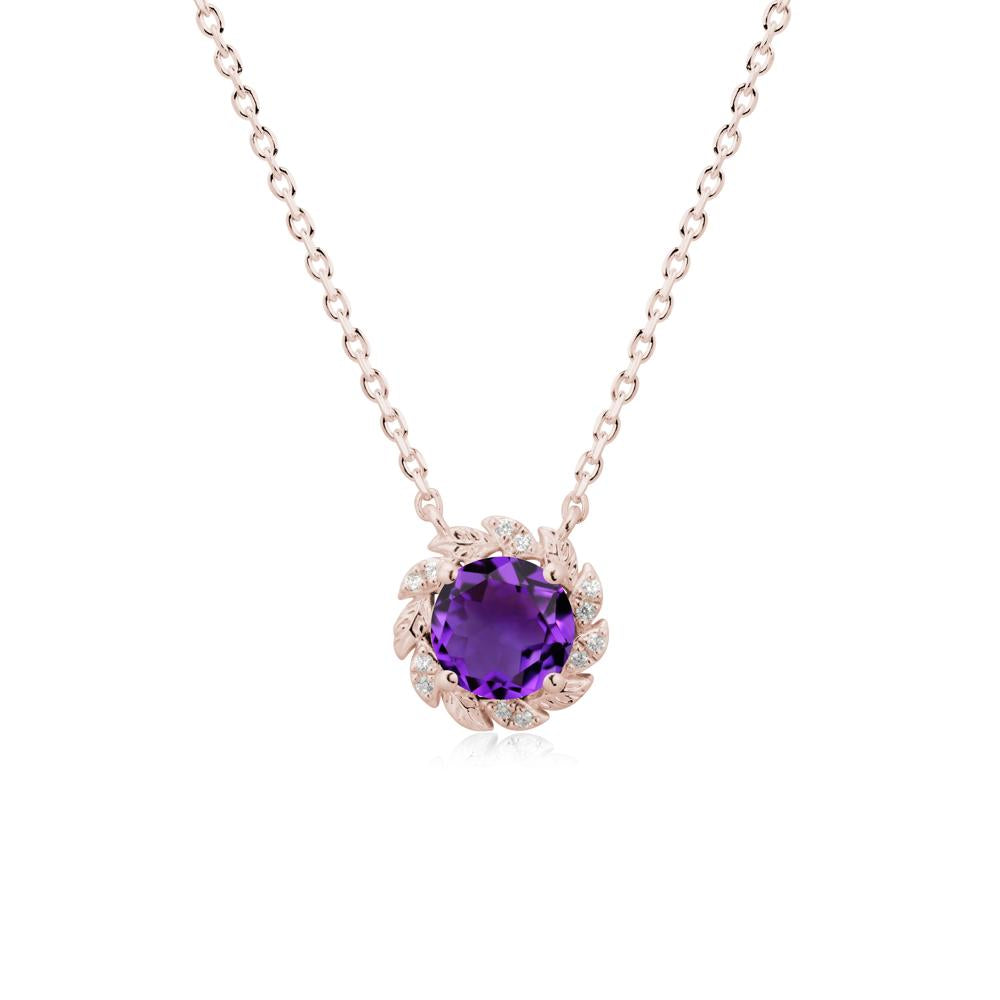 Round Amethyst Flower Necklace - LUO Jewelry #metal_14k rose gold