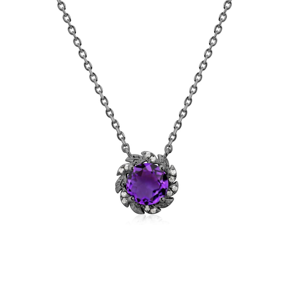 Round Amethyst Flower Necklace - LUO Jewelry #metal_black finish sterling silver