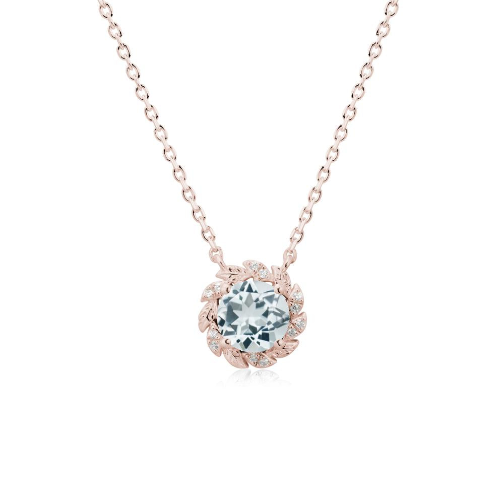 Leaf Halo Aquamarine Pendant Necklace - LUO Jewelry #metal_14k rose gold