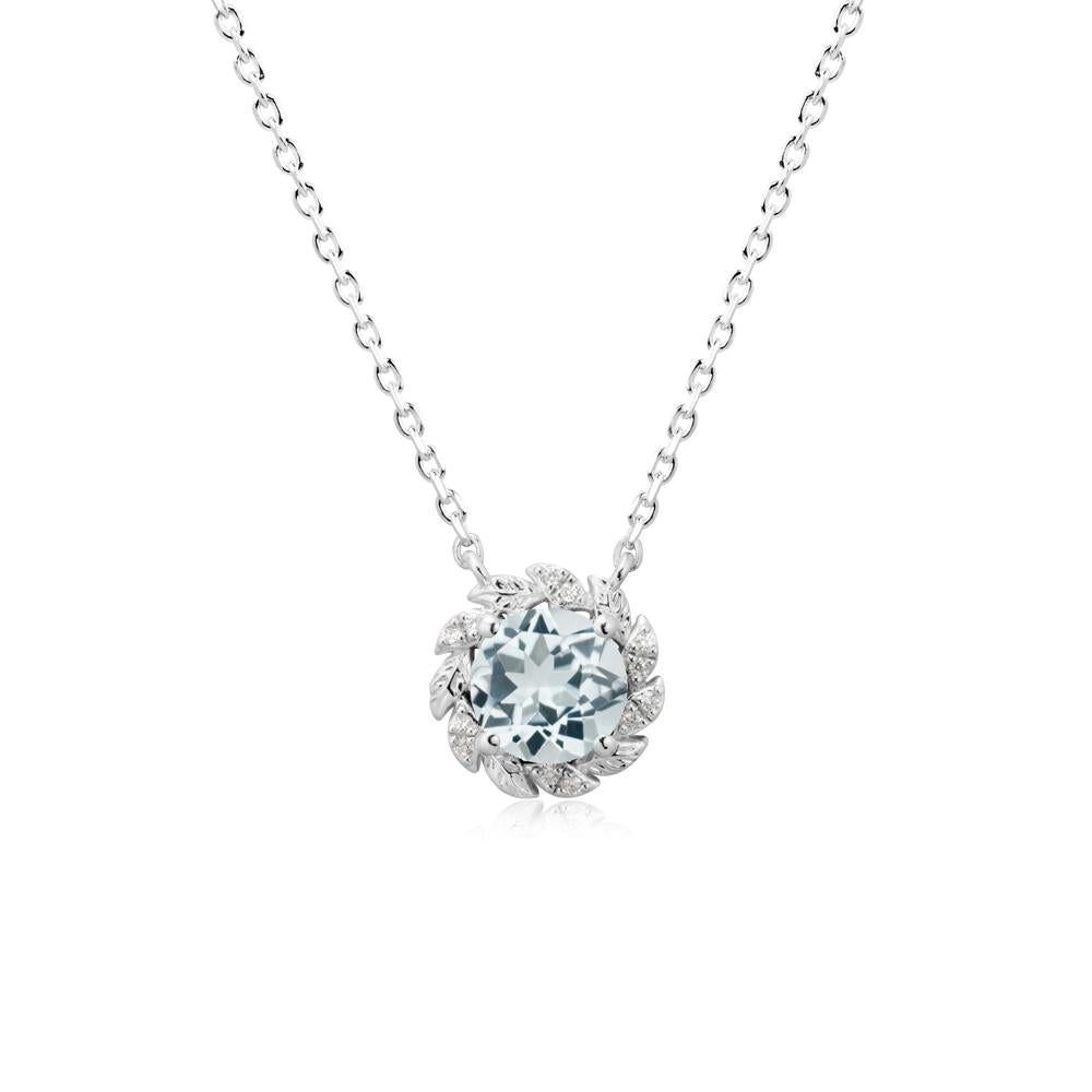 Leaf Halo Aquamarine Pendant Necklace - LUO Jewelry #metal_14k white gold