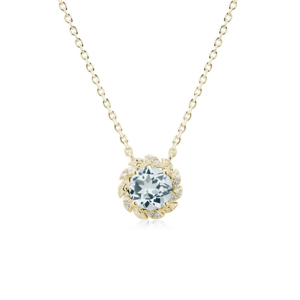 Leaf Halo Aquamarine Pendant Necklace - LUO Jewelry #metal_14k yellow gold