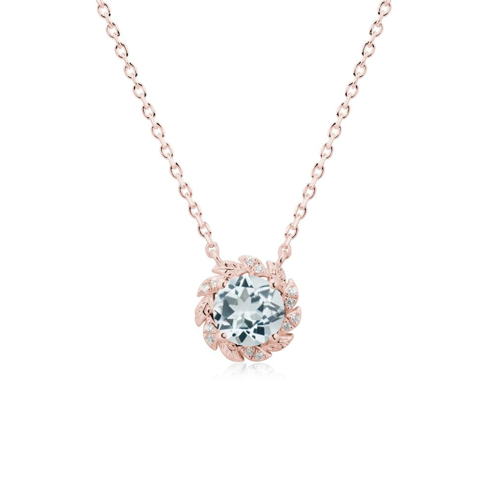 Leaf Halo Aquamarine Pendant Necklace - LUO Jewelry #metal_18k rose gold