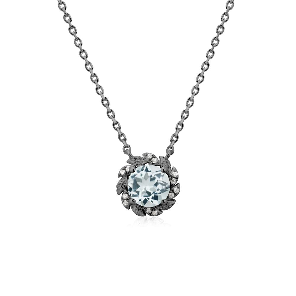 Leaf Halo Aquamarine Pendant Necklace - LUO Jewelry #metal_black finish sterling silver