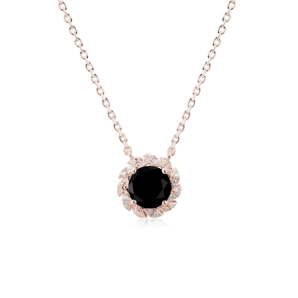 Round Black Spinel Leaf Halo Necklace - LUO Jewelry #metal_14k rose gold