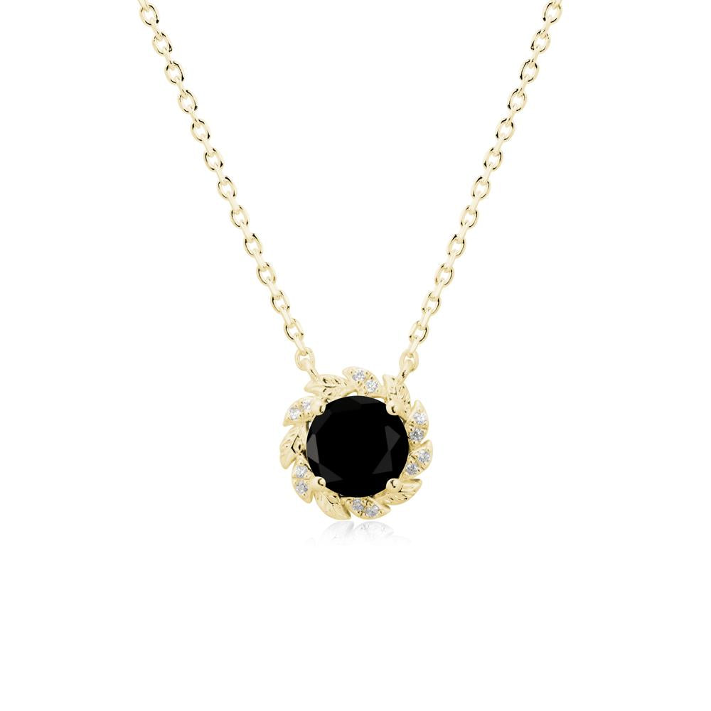 Round Black Spinel Leaf Halo Necklace - LUO Jewelry #metal_18k yellow gold