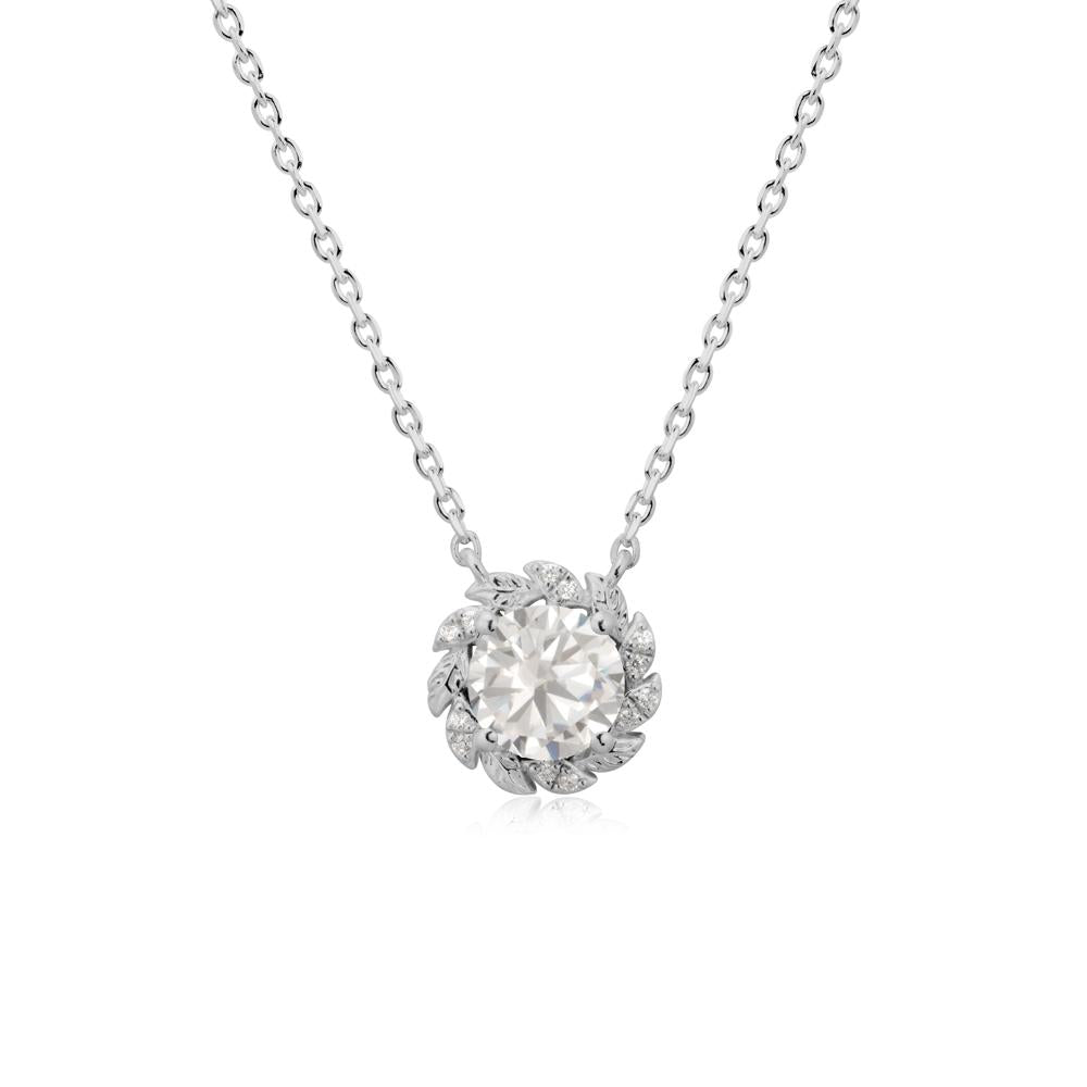 Leaf Halo Cubic Zirconia Pendant Necklace - LUO Jewelry #metal_platinum