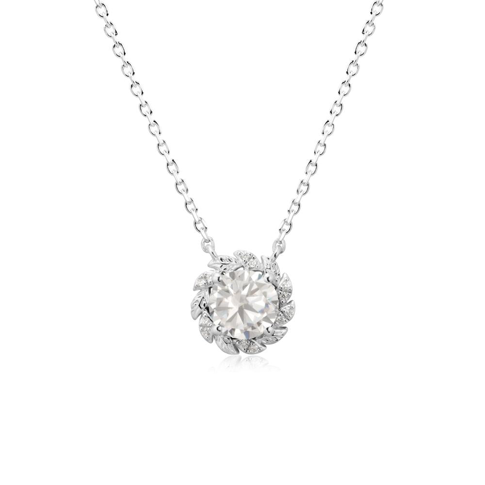 Leaf Halo Cubic Zirconia Pendant Necklace - LUO Jewelry #metal_sterling silver