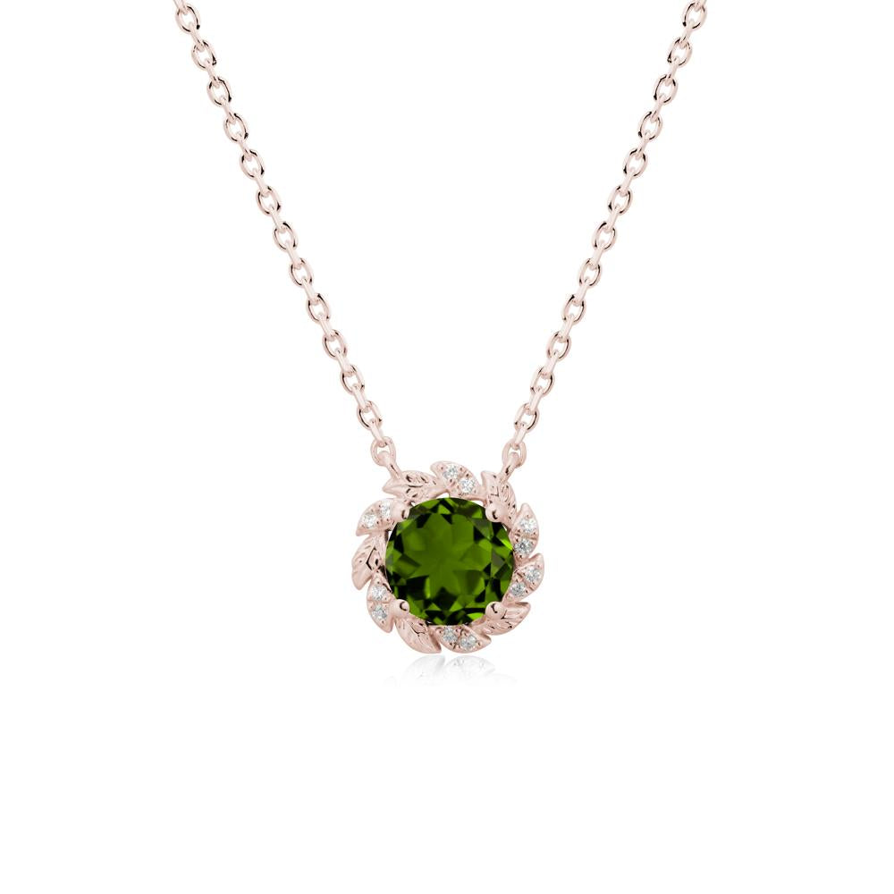Round Diopside Leaf Halo Necklace - LUO Jewelry #metal_14k rose gold
