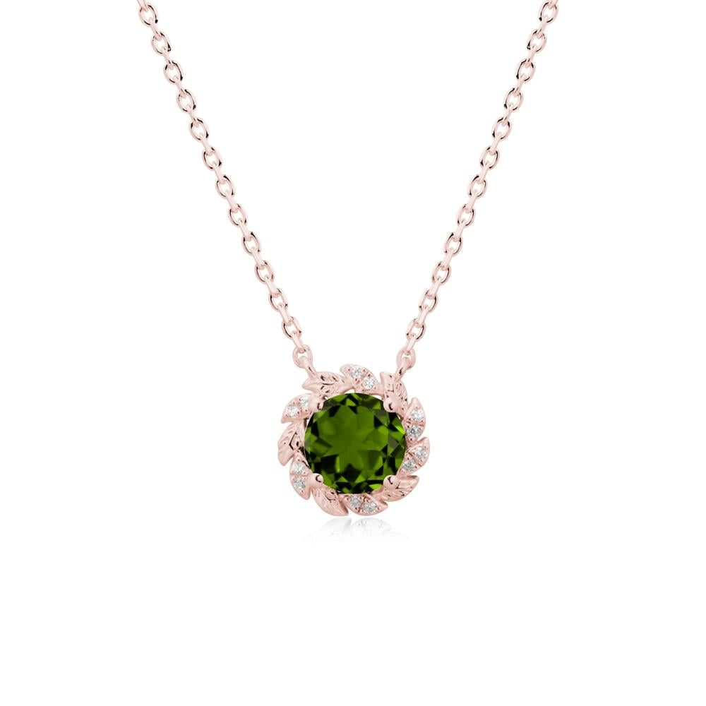 Round Diopside Leaf Halo Necklace - LUO Jewelry #metal_18k rose gold