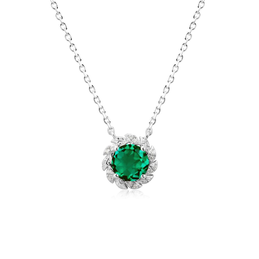 Round Emerald Flower Necklace - LUO Jewelry #metal_14k white gold