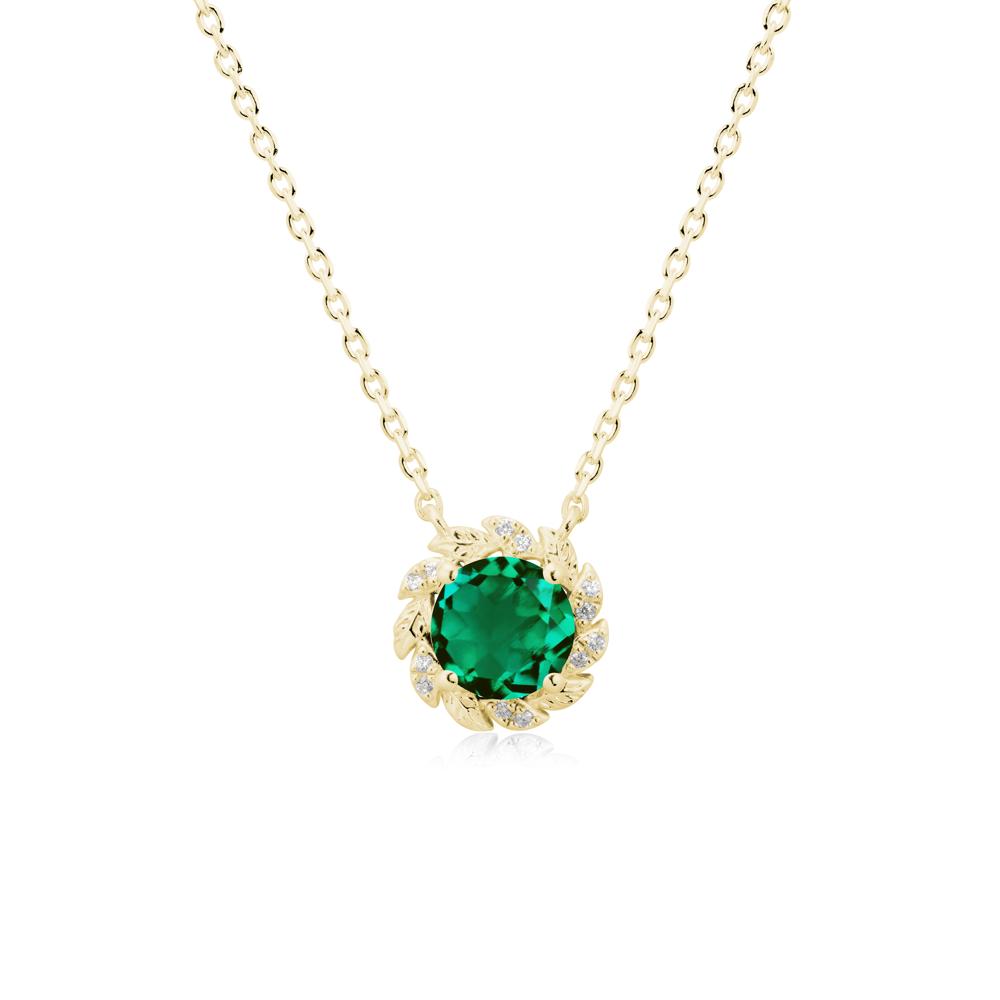 Round Emerald Flower Necklace - LUO Jewelry #metal_18k yellow gold