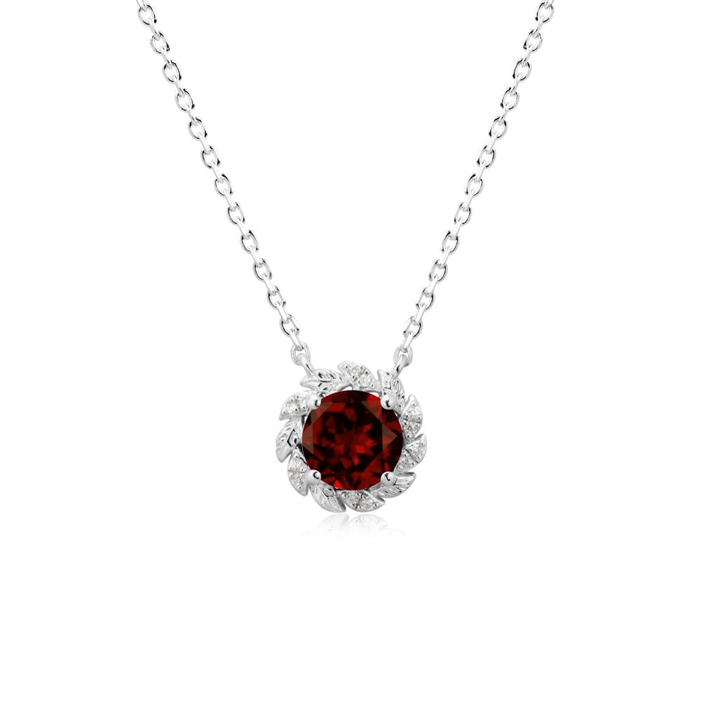 Leaf Halo Garnet Pendant Necklace - LUO Jewelry #metal_14k white gold