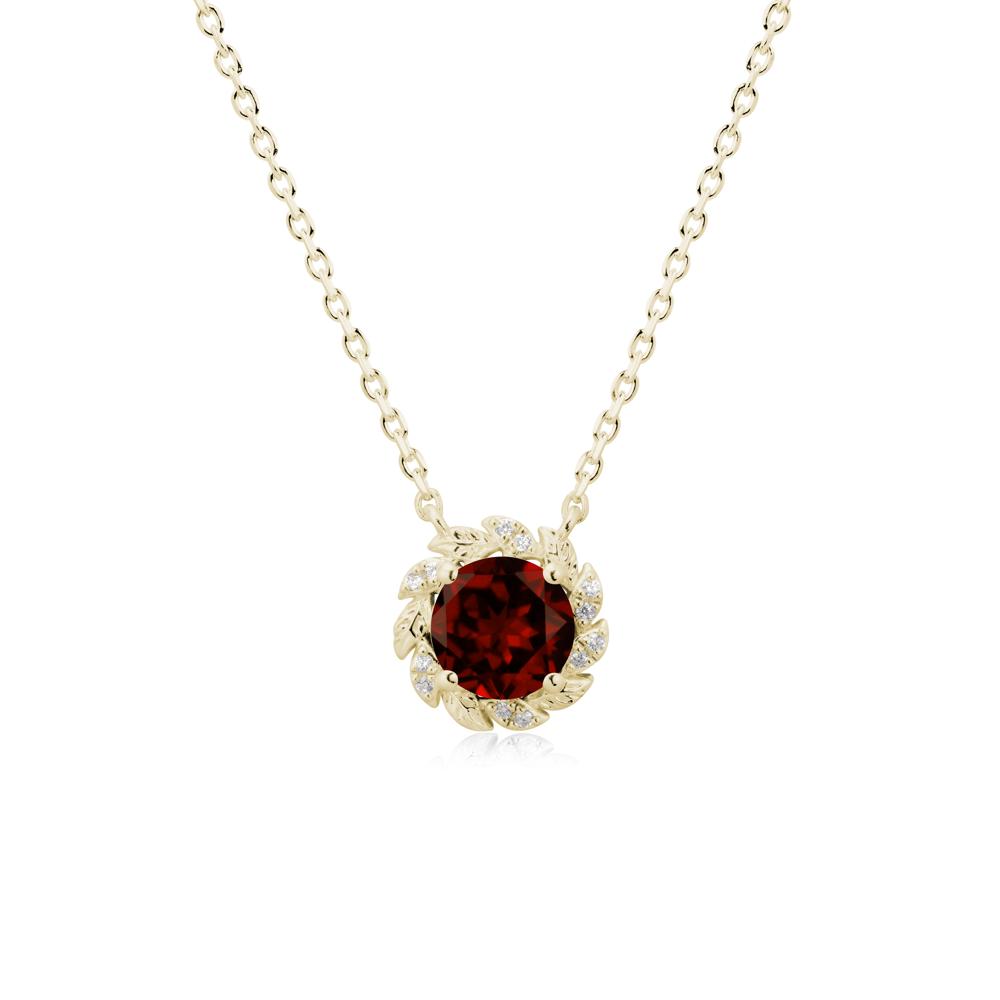 Leaf Halo Garnet Pendant Necklace - LUO Jewelry #metal_14k yellow gold