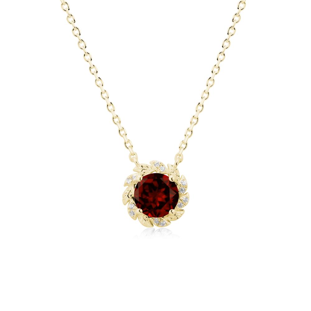 Leaf Halo Garnet Pendant Necklace - LUO Jewelry #metal_18k yellow gold