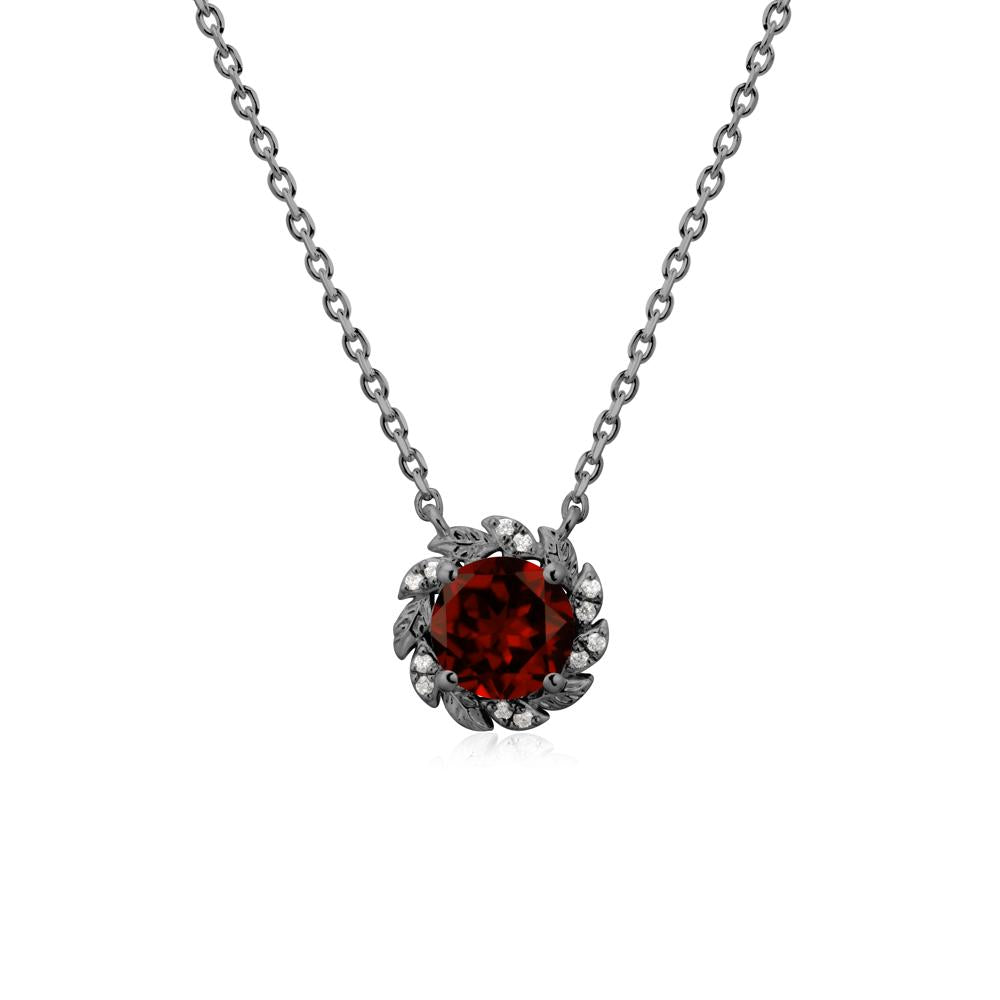 Leaf Halo Garnet Pendant Necklace - LUO Jewelry #metal_black finish sterling silver