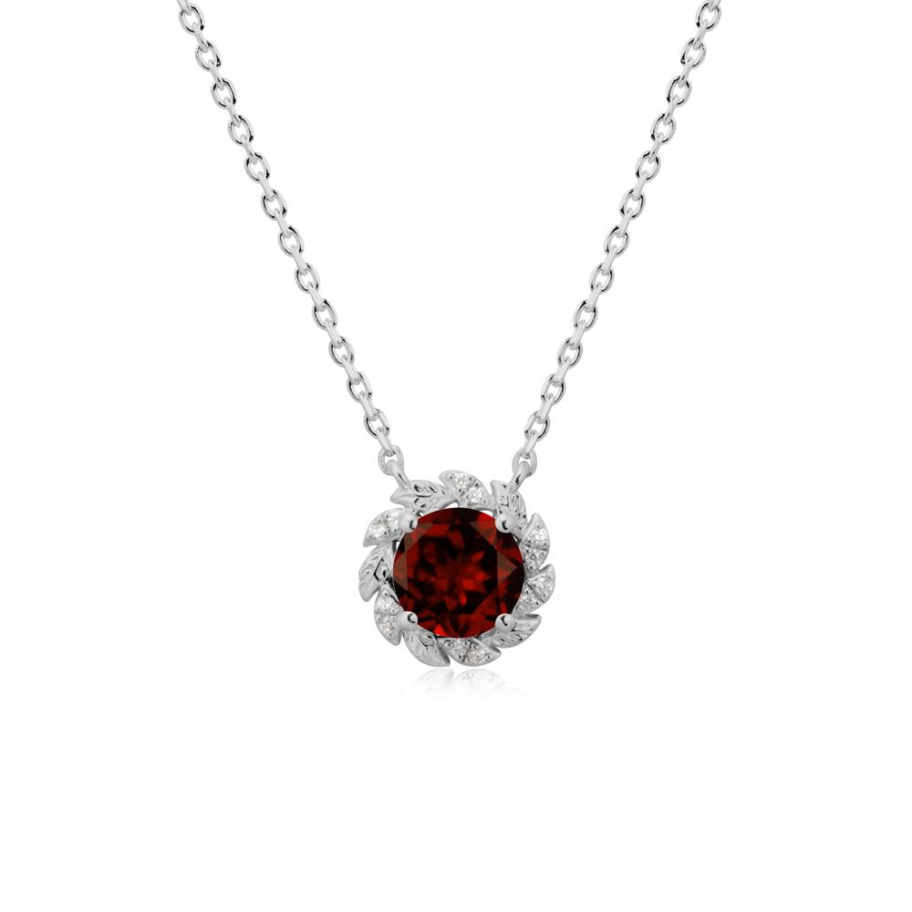 Leaf Halo Garnet Pendant Necklace - LUO Jewelry #metal_platinum