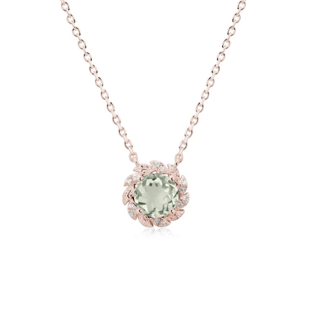 Round Green Amethyst Leaf Halo Necklace - LUO Jewelry #metal_14k rose gold