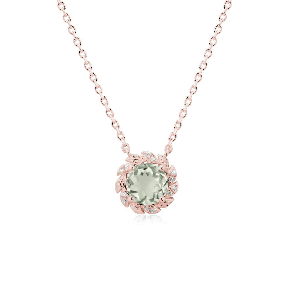 Round Green Amethyst Leaf Halo Necklace - LUO Jewelry #metal_18k rose gold