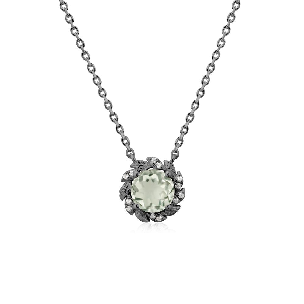 Round Green Amethyst Leaf Halo Necklace - LUO Jewelry #metal_black finish sterling silver