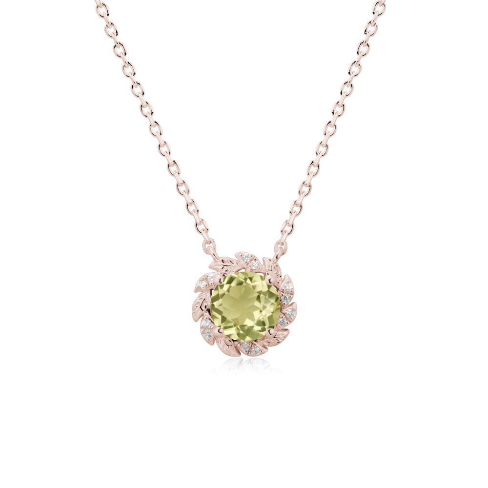 Leaf Halo Lemon Quartz Pendant Necklace - LUO Jewelry #metal_14k rose gold
