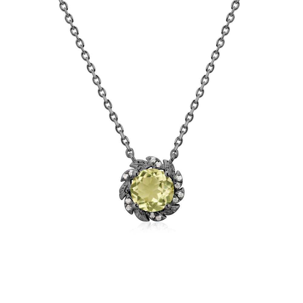 Leaf Halo Lemon Quartz Pendant Necklace - LUO Jewelry #metal_black finish sterling silver