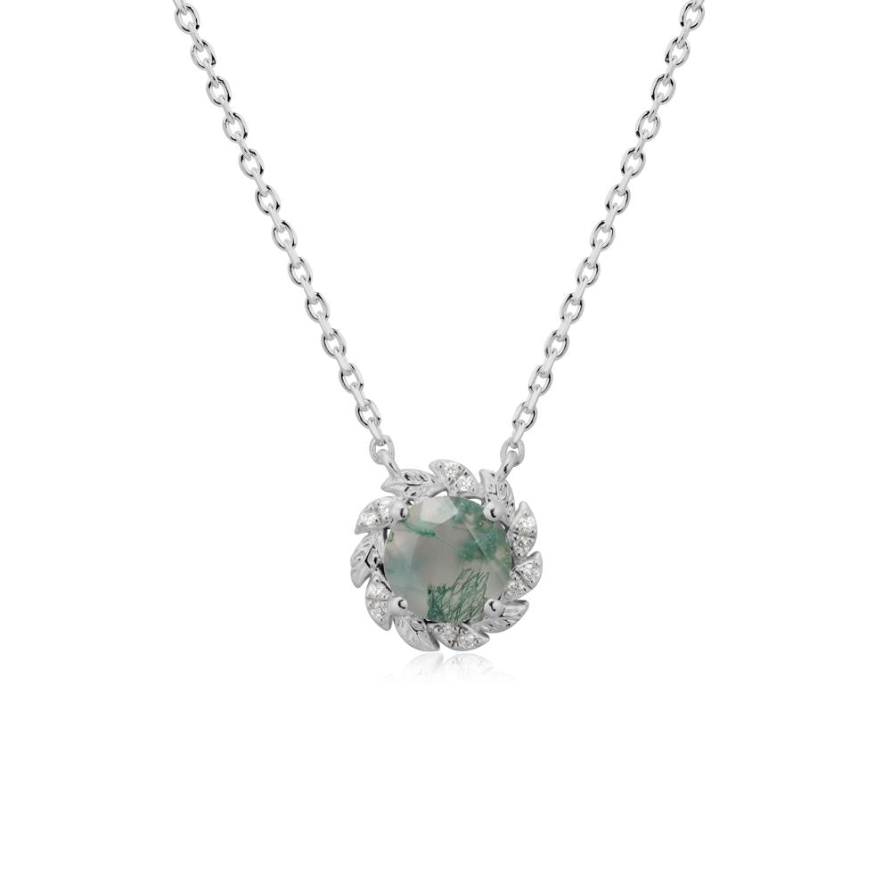 Round Moss Agate Flower Necklace - LUO Jewelry #metal_platinum