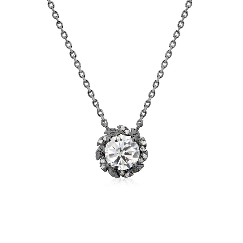Leaf Halo Moissanite Pendant Necklace - LUO Jewelry #metal_black finish sterling silver