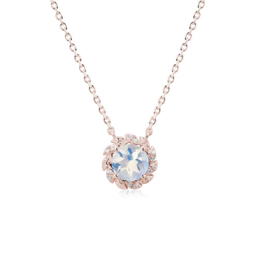 Round Moonstone Leaf Halo Necklace - LUO Jewelry #metal_14k rose gold