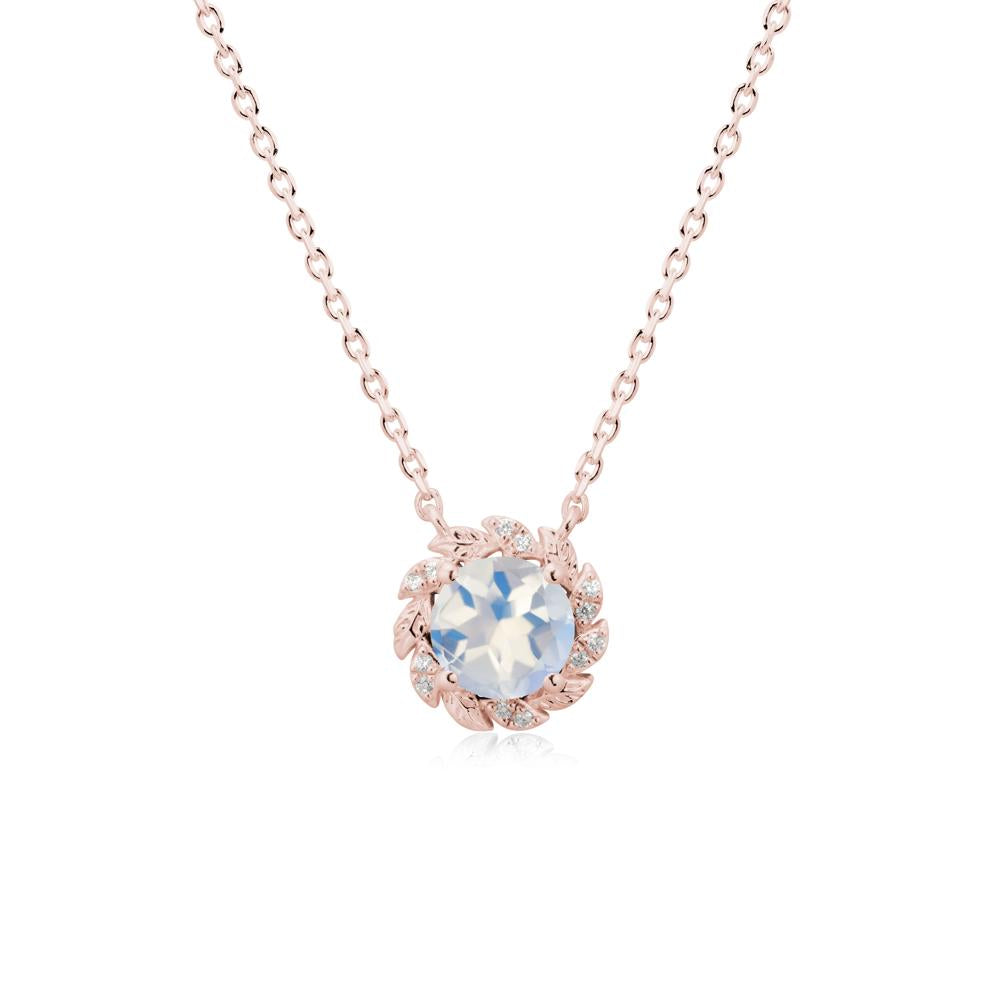 Round Moonstone Leaf Halo Necklace - LUO Jewelry #metal_18k rose gold