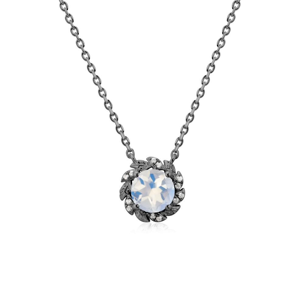 Round Moonstone Leaf Halo Necklace - LUO Jewelry #metal_black finish sterling silver