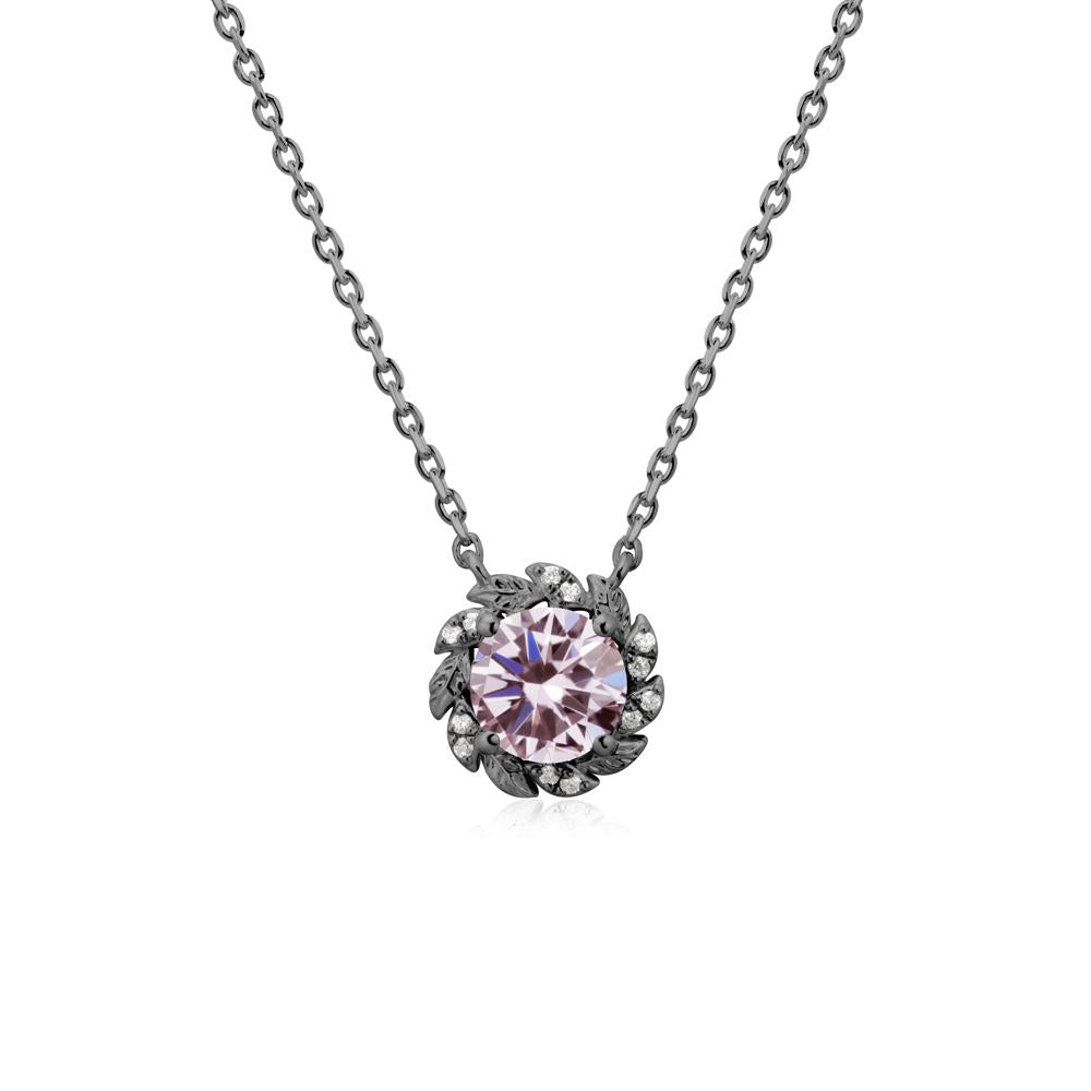 Round Pink Cubic Zirconia Leaf Halo Necklace - LUO Jewelry #metal_black finish sterling silver