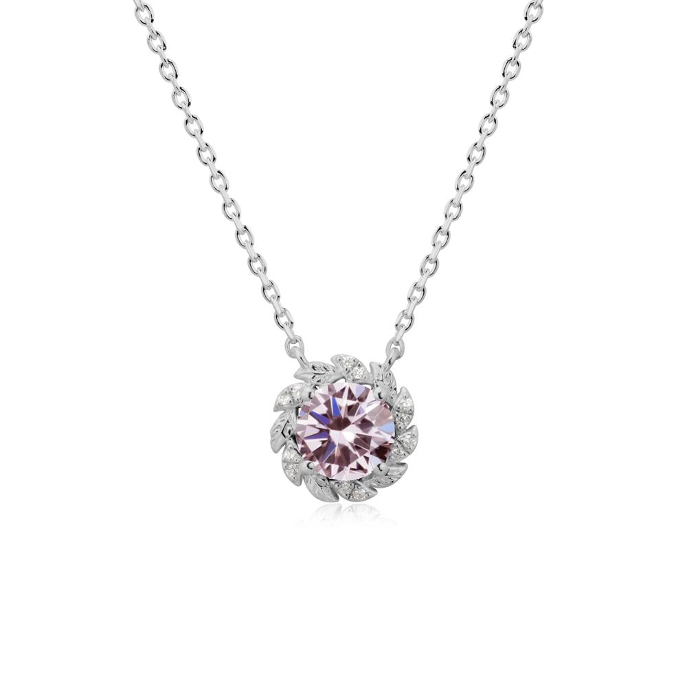 Round Pink Cubic Zirconia Leaf Halo Necklace - LUO Jewelry #metal_platinum