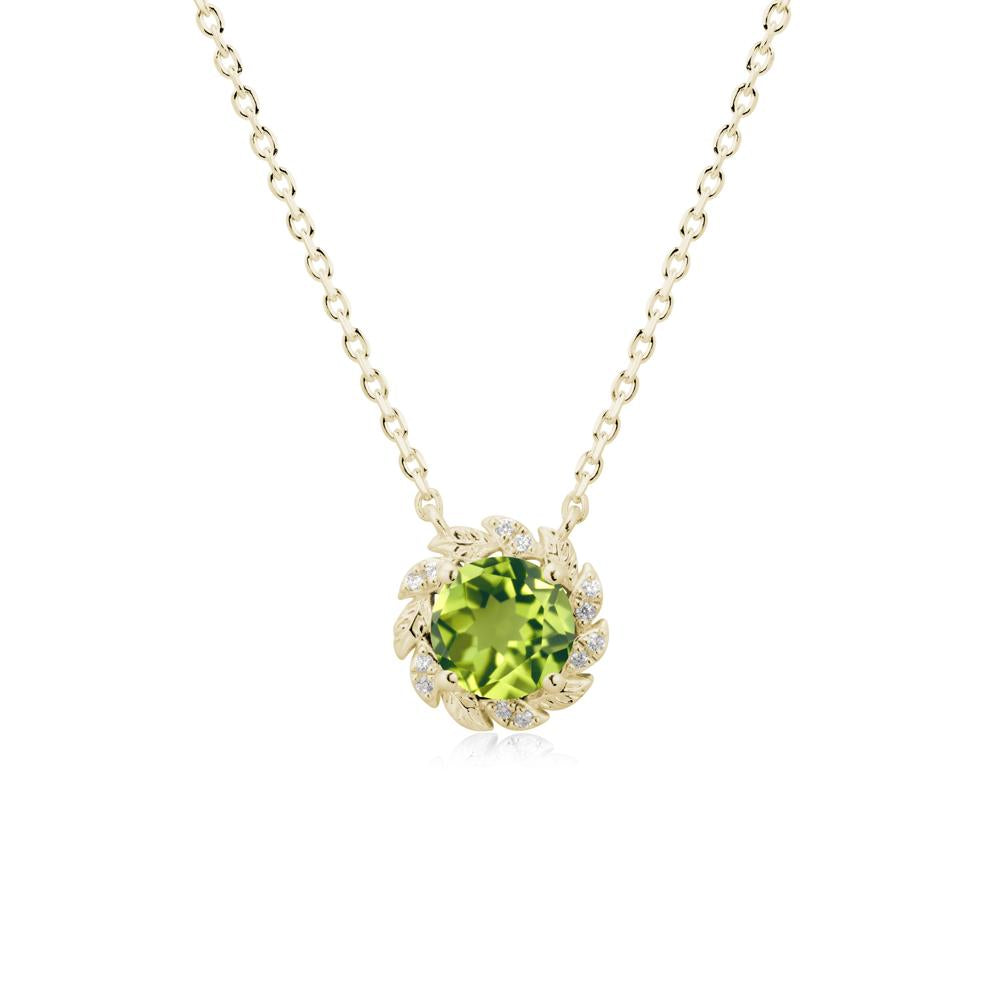 Round Peridot Flower Necklace - LUO Jewelry #metal_14k yellow gold