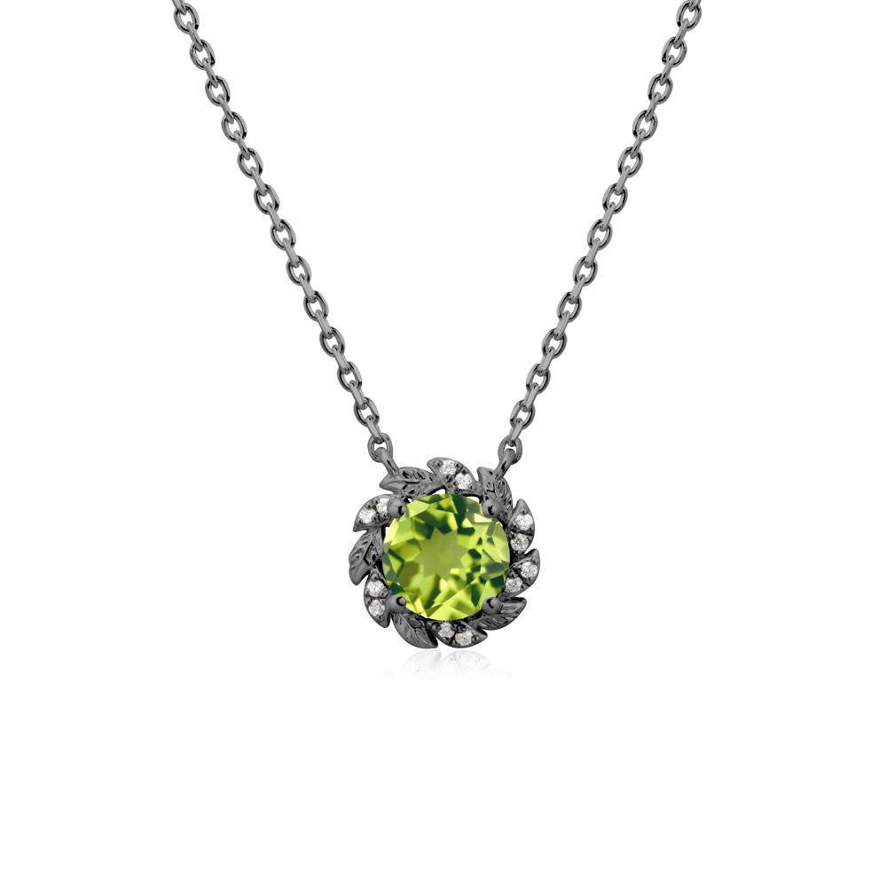 Round Peridot Flower Necklace - LUO Jewelry #metal_black finish sterling silver