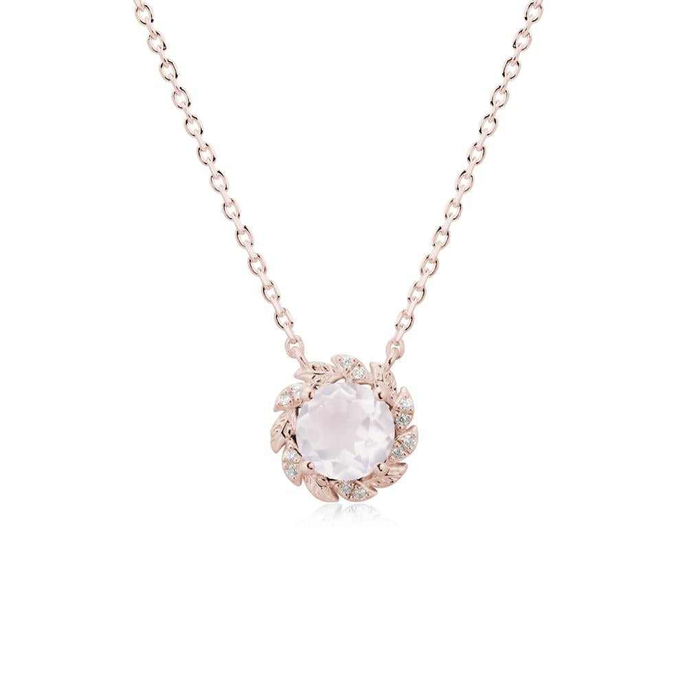 Leaf Halo Rose Quartz Pendant Necklace - LUO Jewelry #metal_14k rose gold